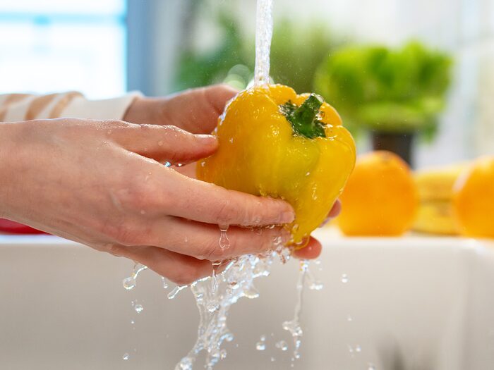Washing vegetables and fruit